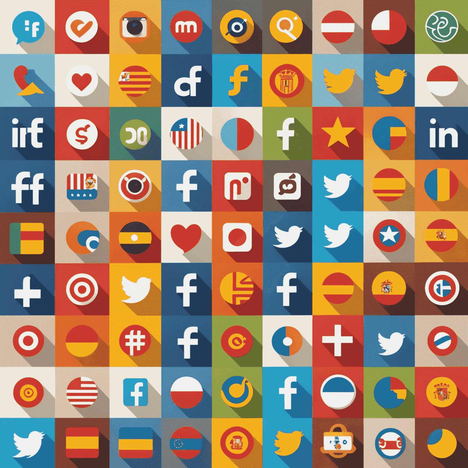 Collage de iconos de redes sociales populares en España con estadísticas de uso y engagement