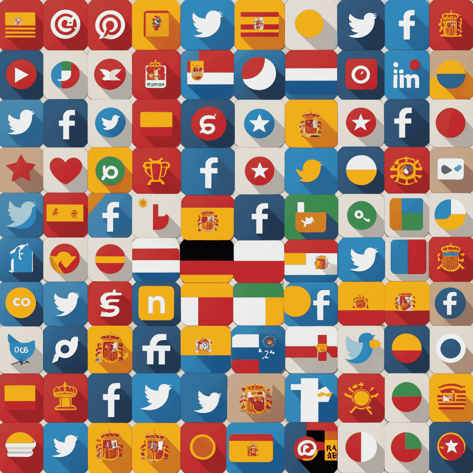 Collage de iconos de redes sociales populares en España con estadísticas de uso y engagement